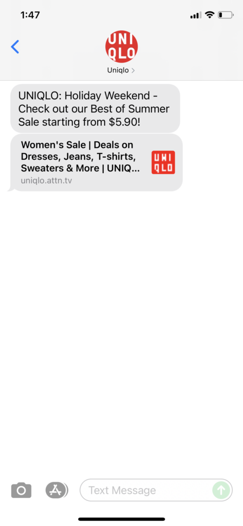 UNIQLO Text Message Marketing Example - 07.02.2021