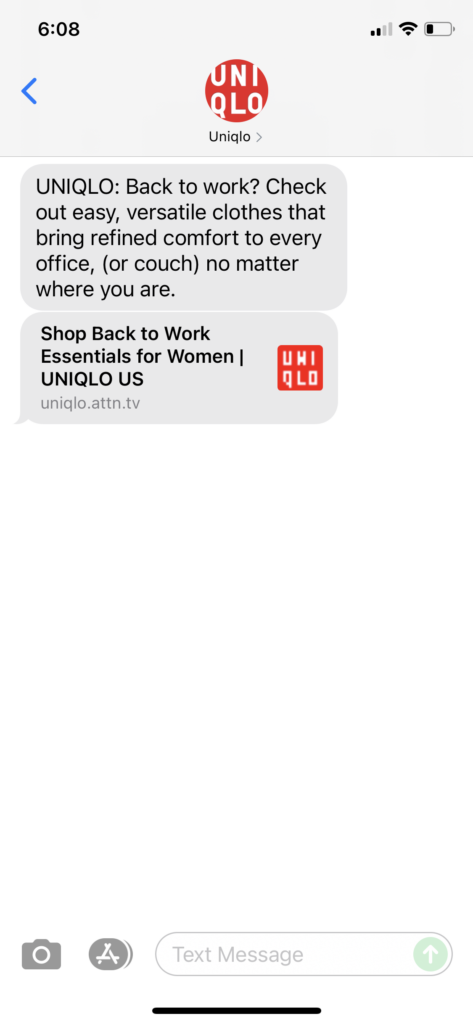 UNIQLO Text Message Marketing Example - 07.22.2021
