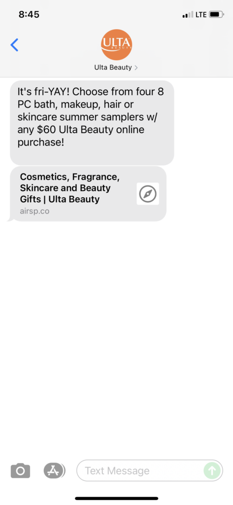 Ulta Beauty Text Message Marketing Example - 07.18.2021