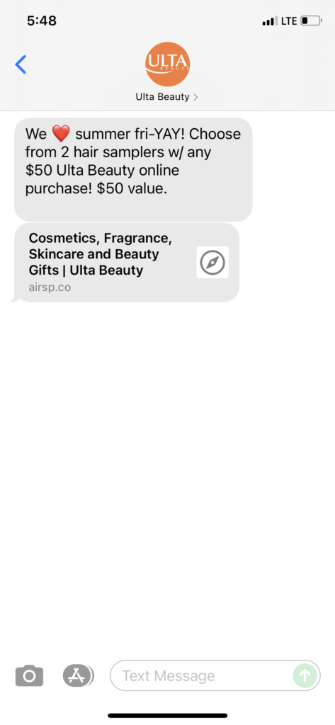 Ulta Beauty Text Message Marketing Example - 07.23.2021