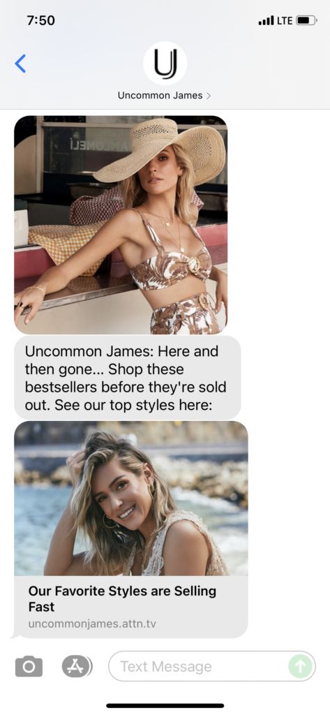 Uncommon James Text Message Marketing Example - 06.27.2021