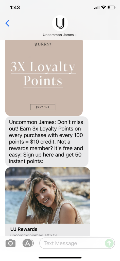 Uncommon James Text Message Marketing Example - 07.02.2021