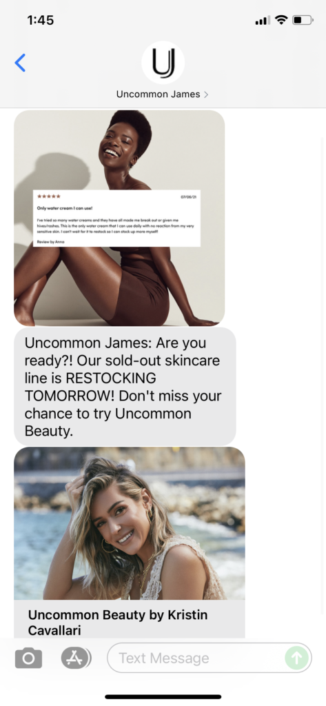 Uncommon James Text Message Marketing Example - 07.14.2021