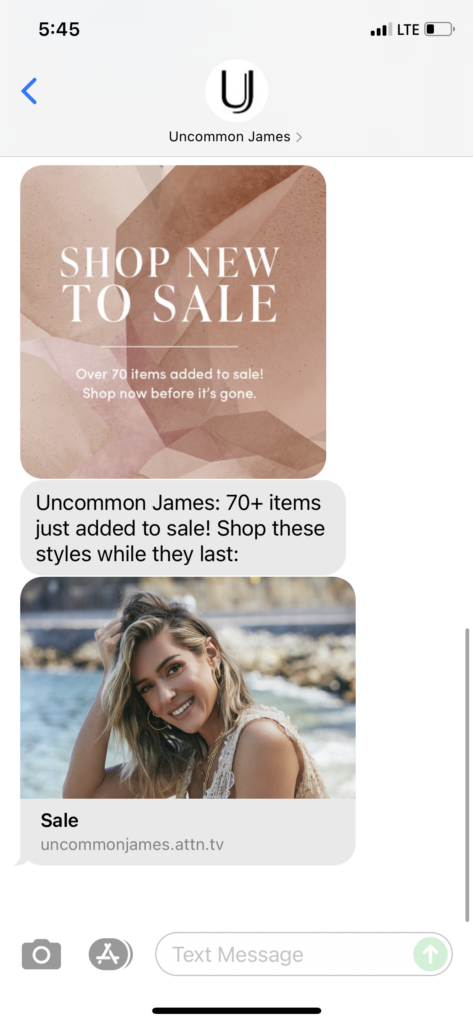 Uncommon James Text Message Marketing Example - 07.23.2021
