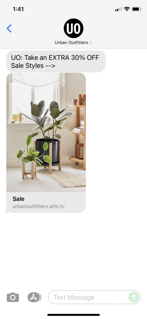 Urban Outfitters Text Message Marketing Example - 07.04.2021