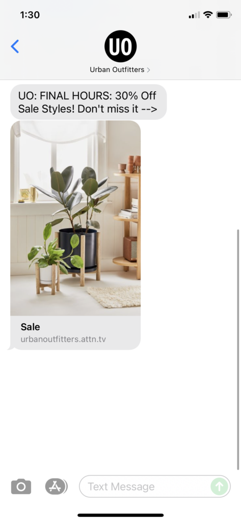 Urban Outfitters Text Message Marketing Example - 07.05.2021