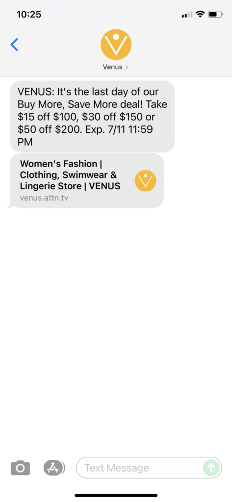 Venus Text Message Marketing Example - 07.11.2021