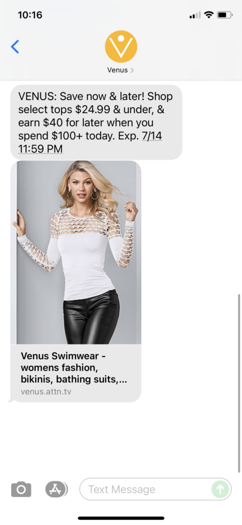 Venus Text Message Marketing Example - 07.12.2021