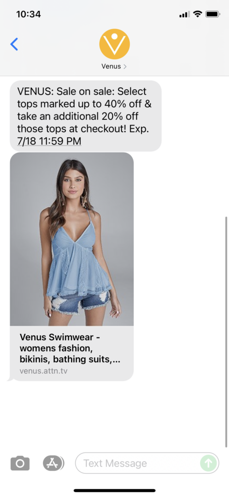 Venus Text Message Marketing Example - 07.17.2021