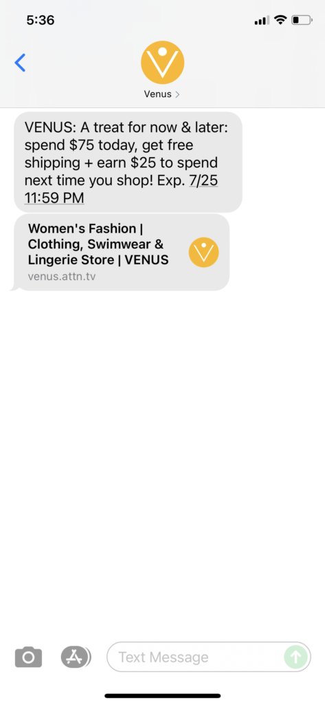 Venus Text Message Marketing Example - 07.24.2021