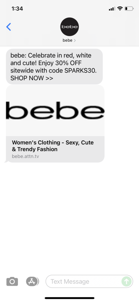 bebe Text Message Marketing Example - 07.03.2021