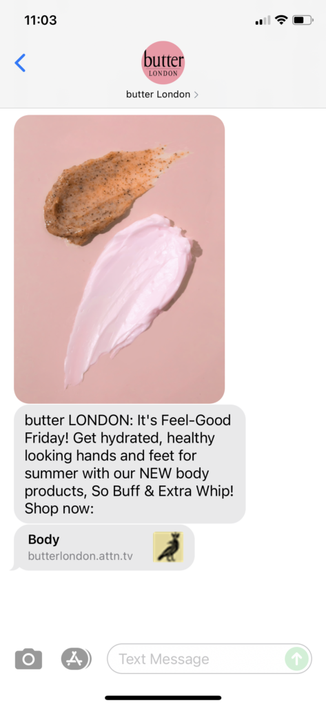 butter London Text Message Marketing Example - 06.25.2021