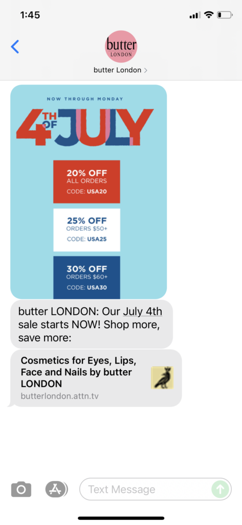 butter London Text Message Marketing Example - 07.02.2021
