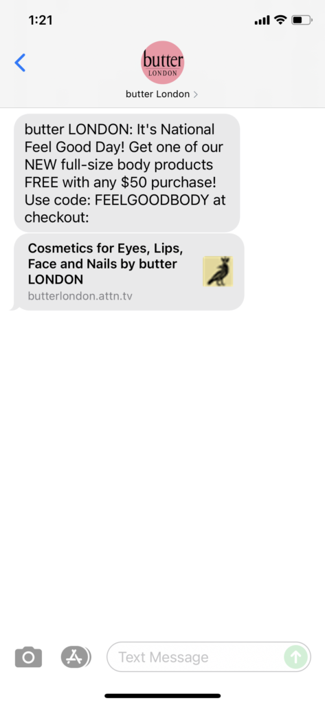 butter London Text Message Marketing Example - 07.15.2021