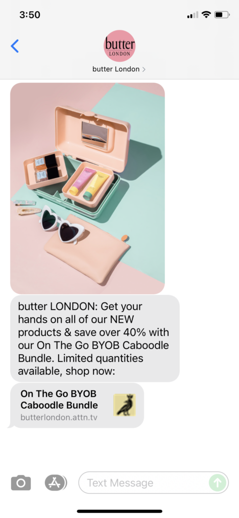 butter London Text Message Marketing Example - 07.21.2021