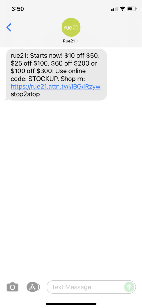 rue21 Text Message Marketing Example - 07.21.2021