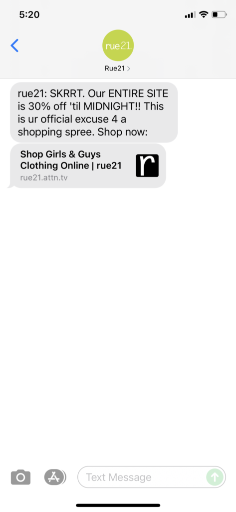 rue21 Text Message Marketing Example - 07.25.2021