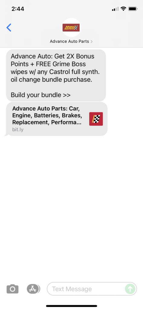 Advance Auto Text Message Marketing Example - 08.06.2021