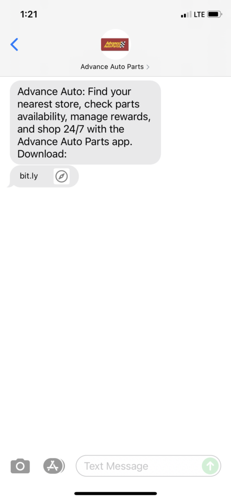 Advance Auto Text Message Marketing Example - 08.13.2021