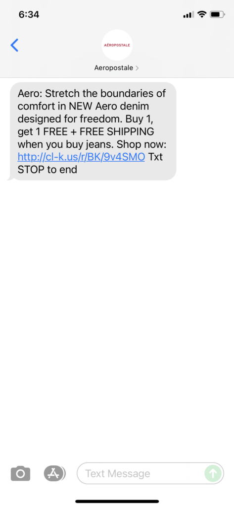 Aeropostale Text Message Marketing Example - 08.01.2021