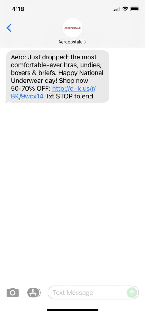 Aeropostale Text Message Marketing Example - 08.05.2021