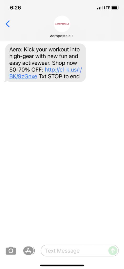 Aeropostale Text Message Marketing Example - 08.11.2021