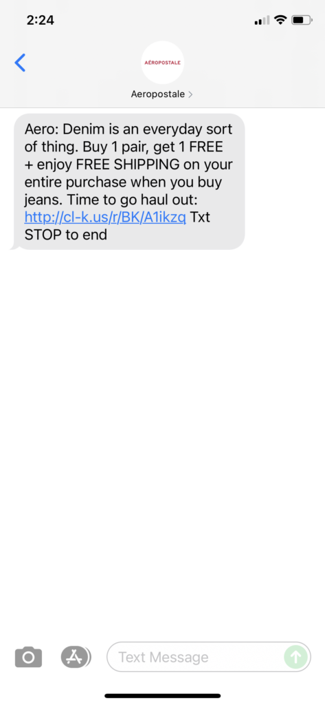 Aeropostale Text Message Marketing Example - 08.17.2021