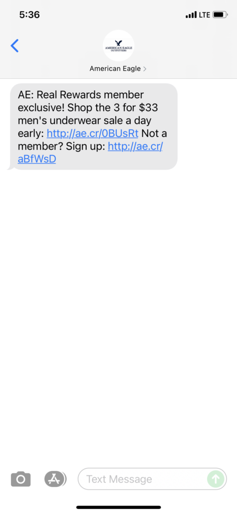 American Eagle Text Message Marketing Example - 08.02.2021