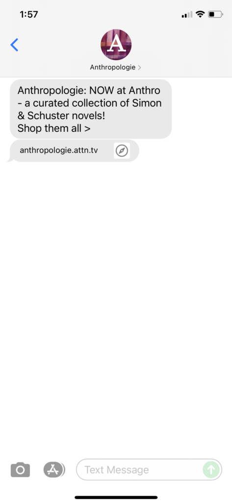 Anthropologie Text Message Marketing Example - 08.09.2021
