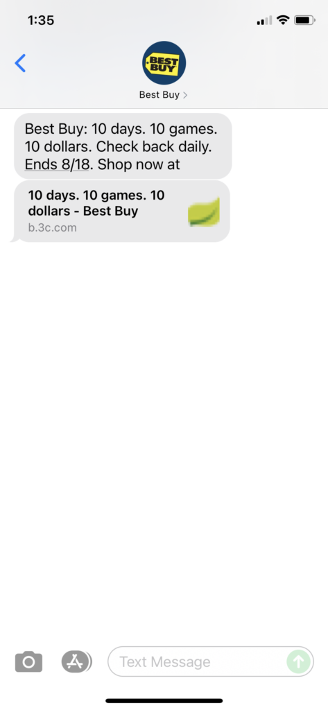 Best Buy 1 Text Message Marketing Example - 08.12.2021