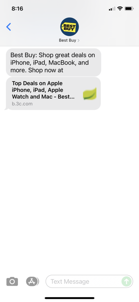 Best Buy 1 Text Message Marketing Example - 08.18.2021