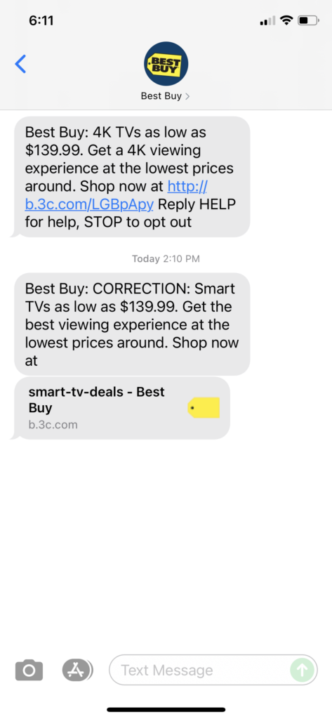 Best Buy Text Message Marketing Example - 08.20.2021
