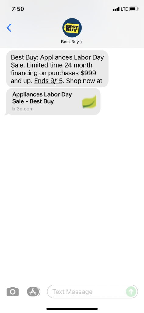 Best Buy Text Message Marketing Example - 08.26.2021