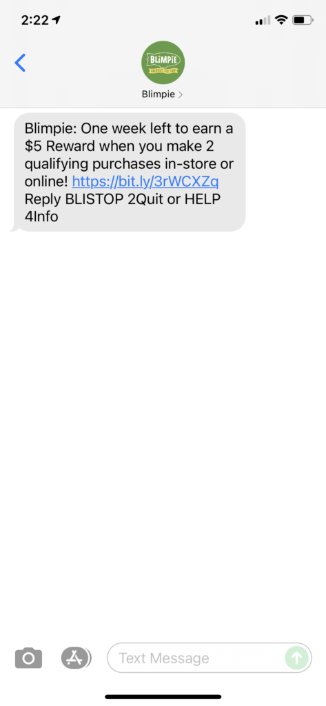 Blimpie Text Marketing Example - 08.17.2021