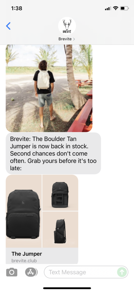 Brevite Text Message Marketing Example - 08.23.2021