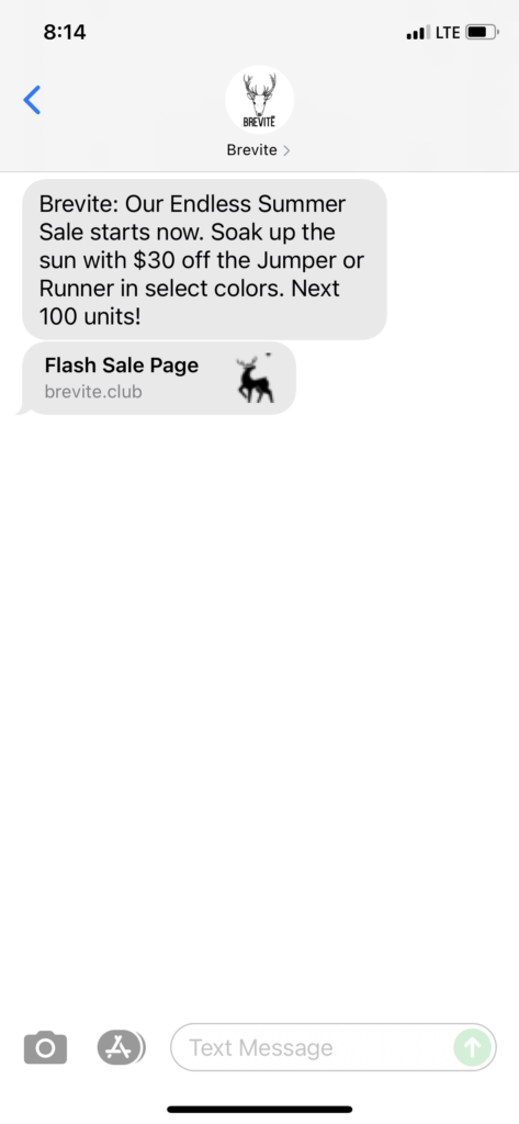 Brevite Text Message Marketing Example - 08.25.2021