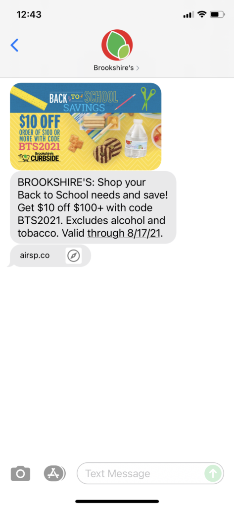 Brookshire's Text Message Marketing Example - 08.14.2021