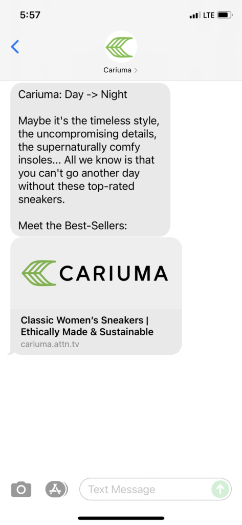 Cariuma Text Message Marketing Example - 08.02.2021