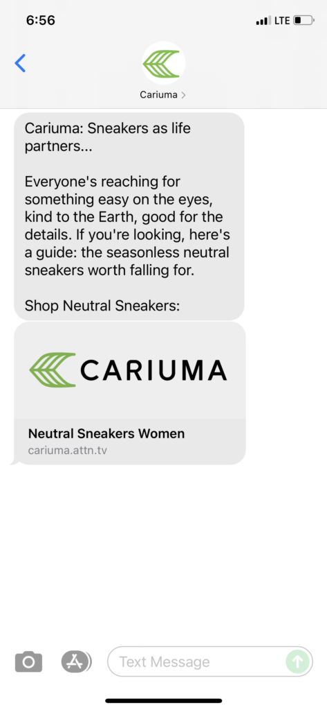 Cariuma Text Message Marketing Example - 08.04.2021