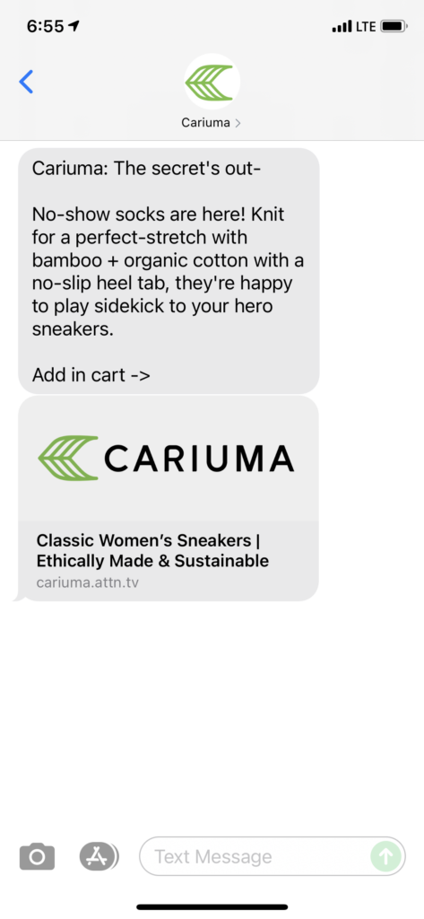Cariuma Text Message Marketing Example - 08.09.2021