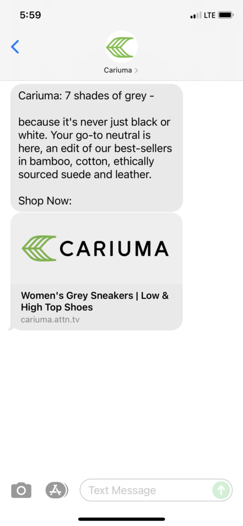 Cariuma Text Message Marketing Example - 08.19.2021