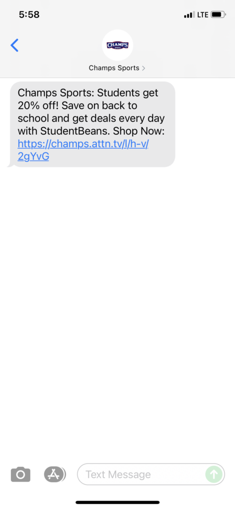 Champs Sports Text Message Marketing Example - 08.02.2021