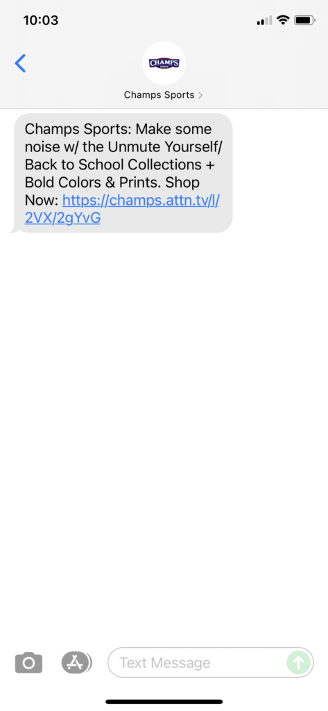 Champs Sports Text Message Marketing Example - 08.22.2021