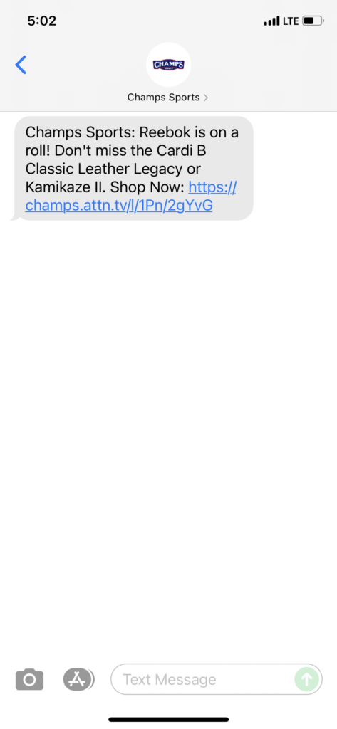Champ's Sports Text Message Marketing Example - 08.28.2021