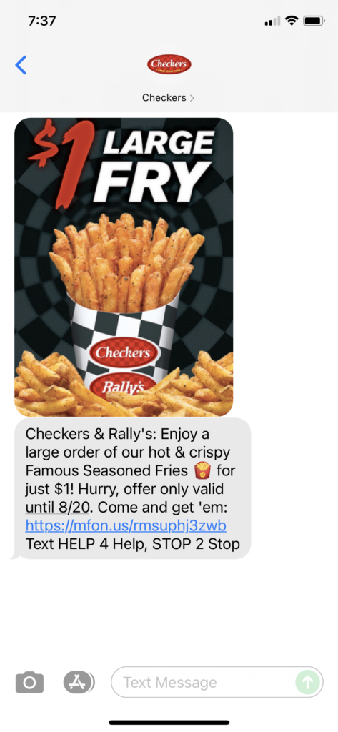 Checkers Text Message Marketing Example - 08.16.2021