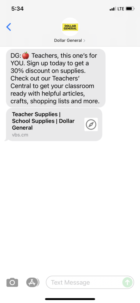 Dollar General Text Message Marketing Example - 08.02.2021