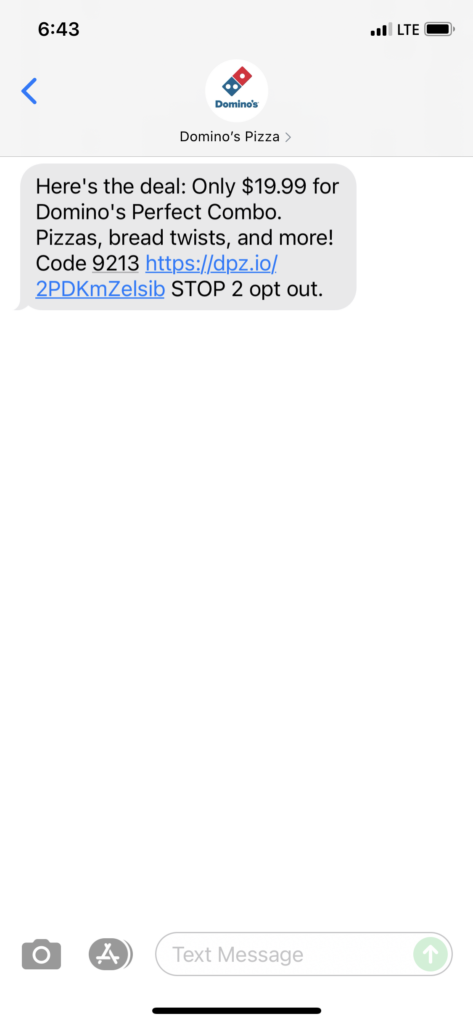 Domino's Text Message Marketing Example - 08.10.2021