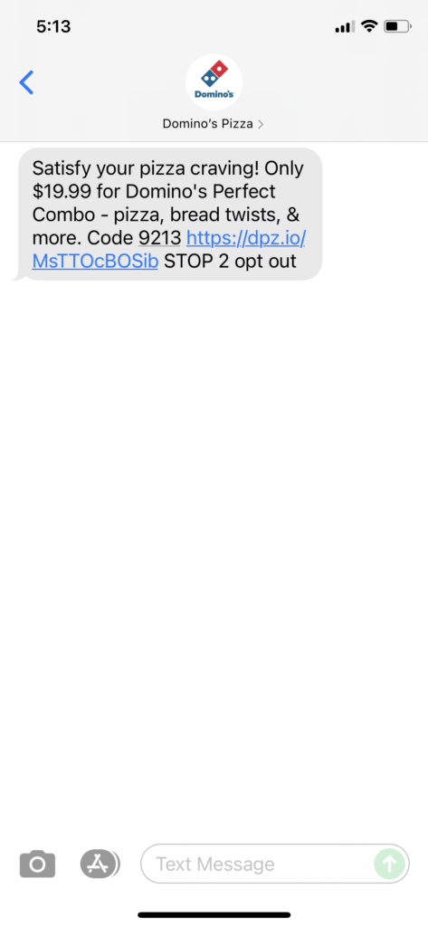 Domino's Text Message Marketing Example - 08.27.2021