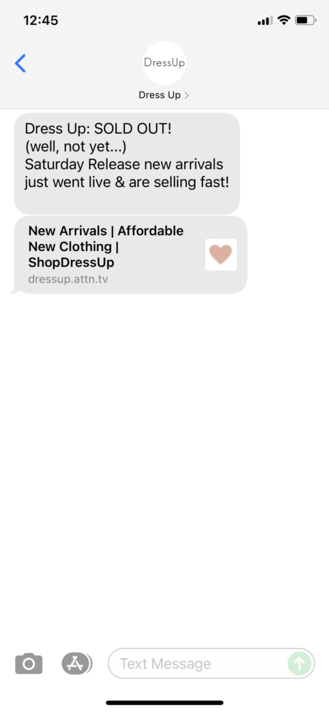 Dress Up Text Message Marketing Example - 08.14.2021