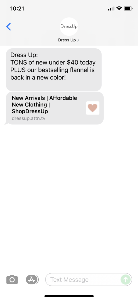 Dress Up Text Message Marketing Example - 08.21.2021